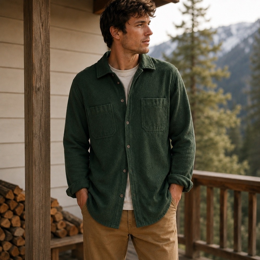 Mollusk California Builder Shirt Mens M Forest Green Chamois Flannel Huckberry